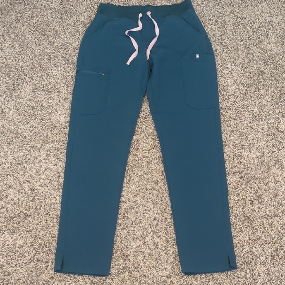 Figs Yola with Yoga waistband teal tall skinny fit straight leg scrub pants - Picture 3 of 14
